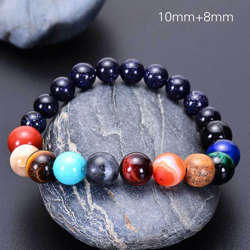 Piedra de arena azul natural al por mayor la pulsera de ocho planetas